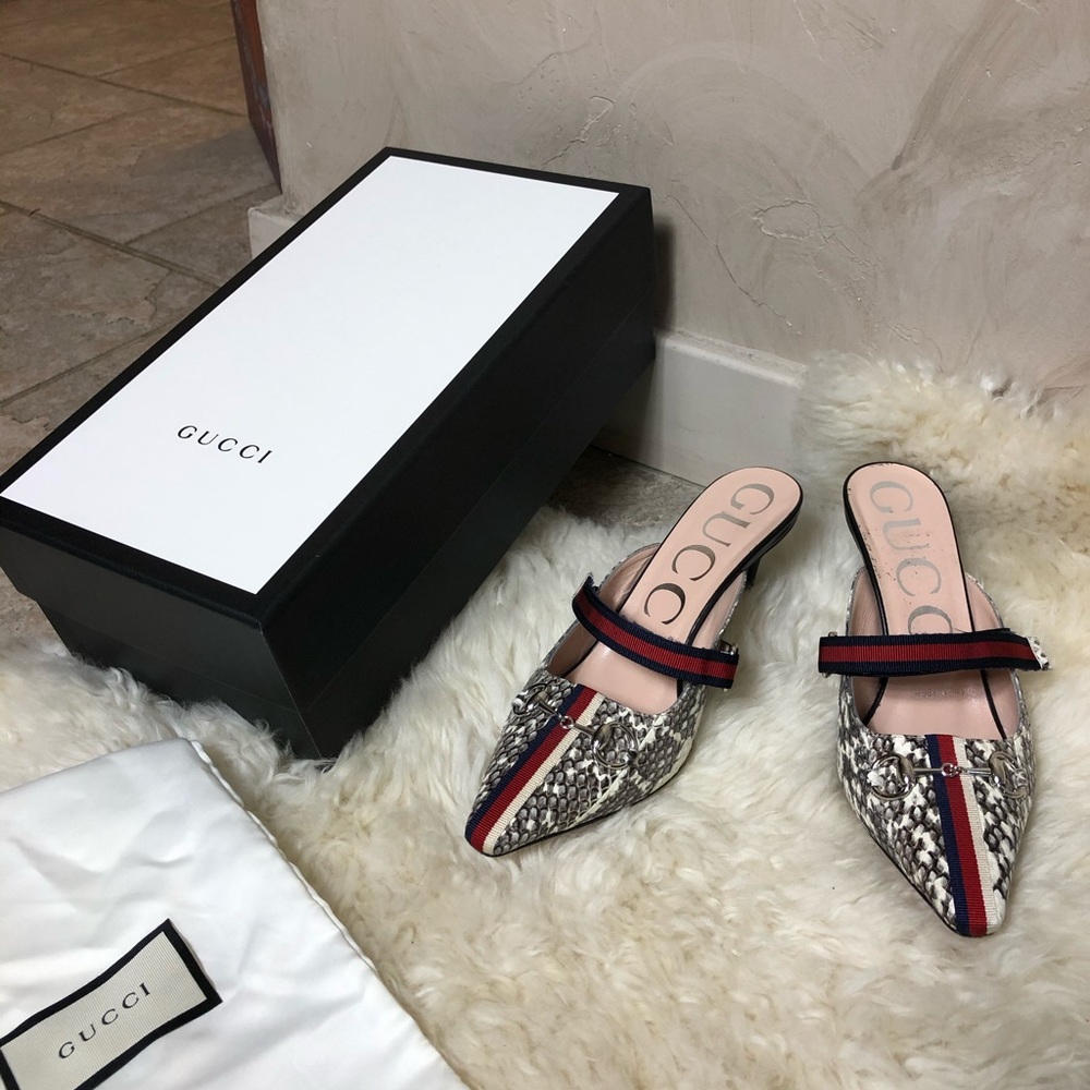 Gucci Horsebit Web Python Leather Mules - image 2